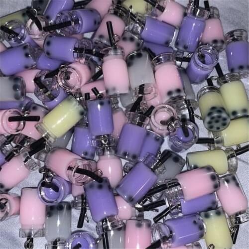 20 Miniature Boba Tea Charms Kawaii Resin Bubble Tea Pearl Milk Tea Bottle Charm for DIY Jewelry Boba Drink Mason Jar Pendant K2