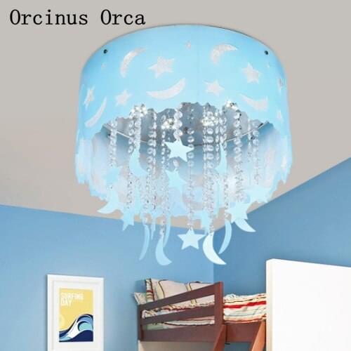Cartoon Creative Blue Star Moon ceiling lamp Boys bedroom childrens room lamp modern simple LED circular ceiling lamp