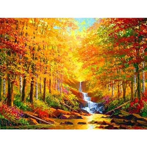 Round Full Diamond Painting Autumn Cross Stitch Kit 5D DIY Mosaic Embroidery Landscape Tree Full Square Rhinestone Crafts Gift