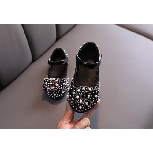 2021 New Childrens Shoes Pearl Rhinestones Shining Kids Princess Shoes Baby Girls Shoes For Party and Wedding