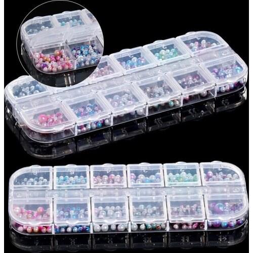 New Colorful 12 Grid AB Pearls Beads Acrylic Rhinestones Imitation Pearl For Nail Multi-Size DIY Tips Nails Accessories