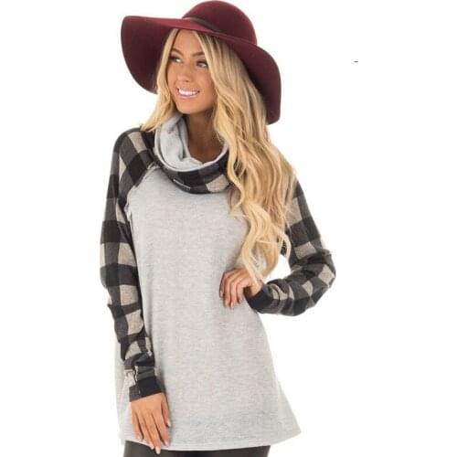 New Womens Casual Long Sleeve Plaid Pullover Long Tops Long T-Shirts Casual Basic T Shirt