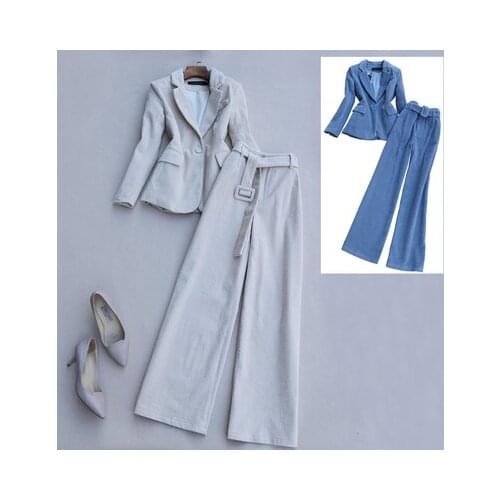 Spring New high quality corduroy fashion suit pants female fall winter Korean suit wide leg pants hanging two-piece suit women