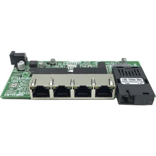Reverse PoE 10/100/1000M Gigabit Ethernet switch Fiber Optical Single Mode 4 RJ45 and 2 SC fiber Motherboard1.25G 20KM