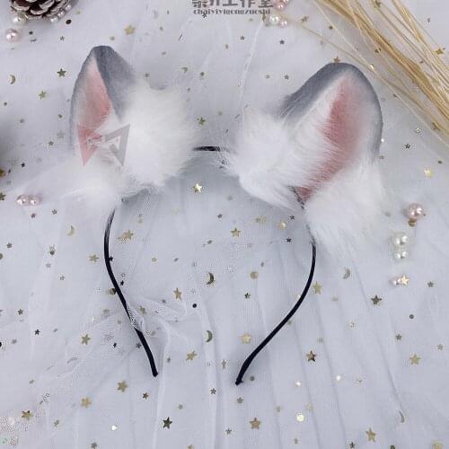 New Hand Made Work Dwarf Winter White Russian Hamster Ears Hairhoop Mouse Style Headband For Lolita Cosplay Costume Accessories