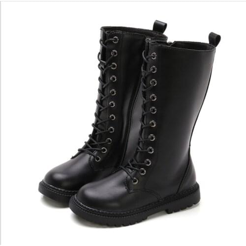 Autumn Winter Kids Boots For Girls Fashion Cool Rubber Boots Knee-high Childrens Motorcycle Boots Long Boots Boots Black