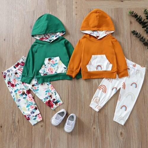 0-4Years Toddler Baby Boy Girl Autumn 2Pcs Clothing Set Long Sleeve Hooded Top Long Pants Outfit