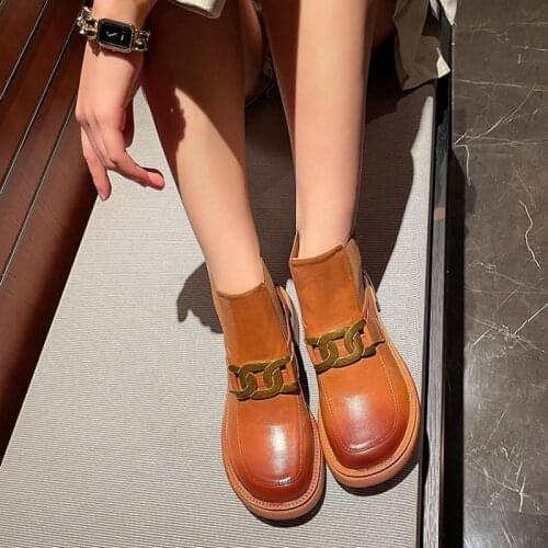 Metal Buckle Fall Shoes Round Toe Ankle Boots Fashion 2021 Winter Women Boots Casual Low Heel Modern Boots Leather Boots Women