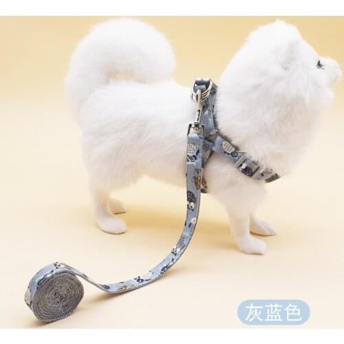 Pet Dog Collar Harness Leash Soft Pet Cat Walking Lead Harness Durable Small Flower Print Flat Rope Pet Traction Rope