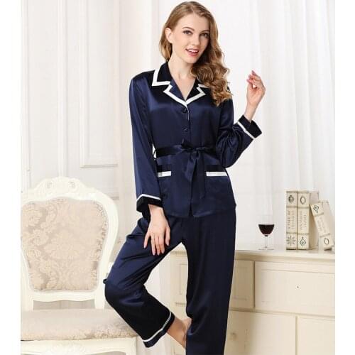 19mm Top100 Silk Pajamas Women Sets Autumn And Spring 100% Silk Sleepwear Long-sleeved Nightwear Two-piece Suit