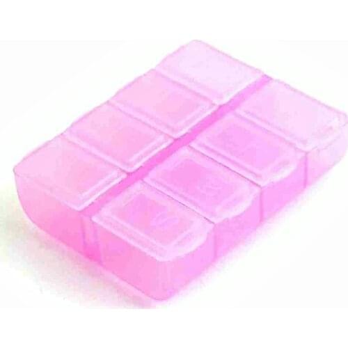 Plastic Rectangle 8 Compartments 7 Days Medicine Pill Box Pink