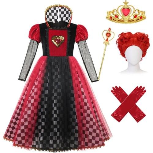 Halloween The Red Queen Cosplay Dress for Girls Christmas Party Carnival Princess Clothing Children Alice in Wonderland Costume