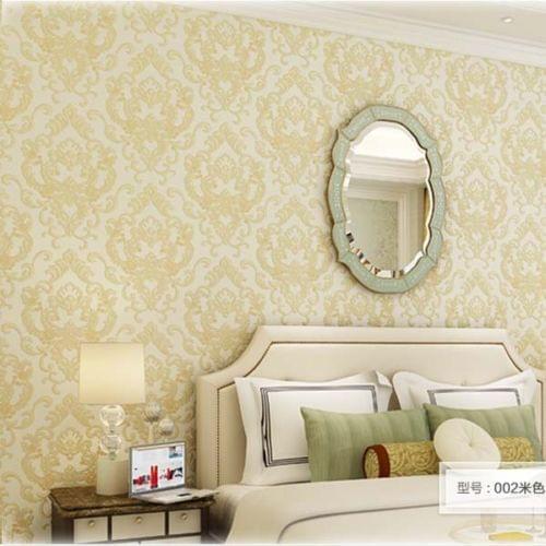 Q QIHANG High-Grade European 3D Damascus Thicking Non-woven Wallpaper Embossed Beige 0.53m*10m=5.3m2
