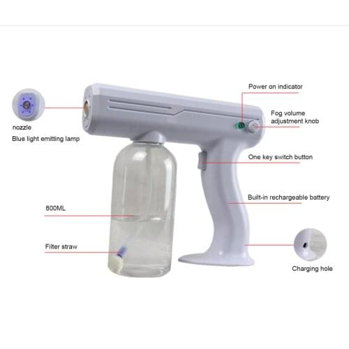 High Quality Blue Light Nano Steam Atomizing Fogger Disinfection Sprayer With Battery Atomizing Fogger Machine Steam Spray Guns