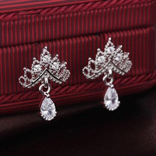 Crown Stud Earrings Water Drop Zirconia Crystal Pendants Earrings Fashion Earrings for Women Wedding Party Jewelry Gifts