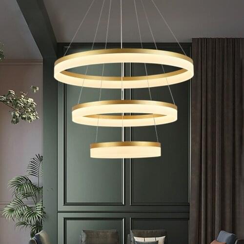 Modern Chrome Aluminium Ring Dimmable luminaria Led Chandelier Acrylic Diy Rings Led Pendant Chandelier For Foyer Dining Room
