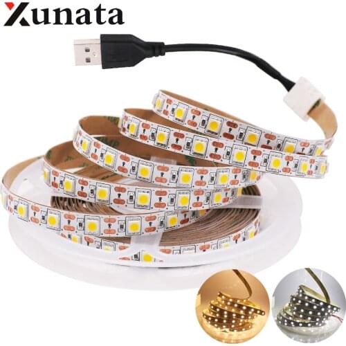 DC 5V USB LED Strip White Warm White 60Leds/m Led Light Strip Lamp 5050 Flexible Led Strip Light 0.5m 1m 2m 3m 4m 5m