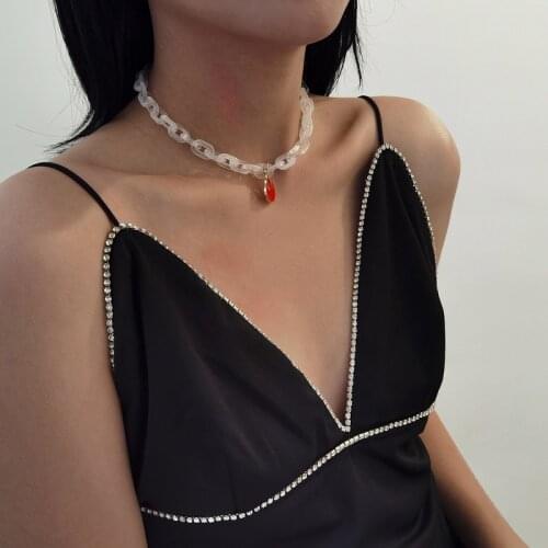 U-Magical Fashionable Arcylic Flame Pendant Necklace Chunky Linked Cuban Chain Choker Necklaces for Women Gift Jewellery Elegant