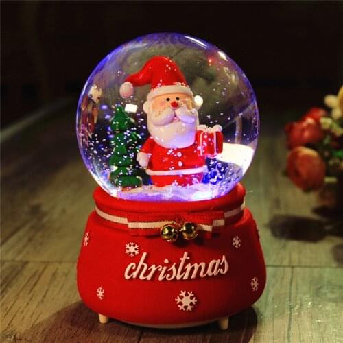 Rotatable Luminous Music Boxes Crystal Ball Resin Music Box with Light Santa Claus Christmas Gift Childrens Gifts Tabletop LED