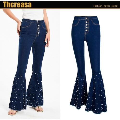 Explosions Best Selling Wide Leg Pants Cowboy Flared Pants Womens Pants Pearl Flared Pants