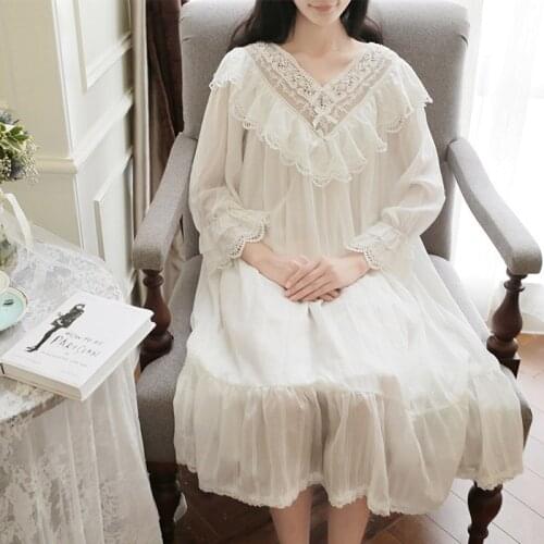 Women sleepwear Princess nightdress cotton lace court retro nightgown sexy romantic nigtie long sleeve female sleeping skirt