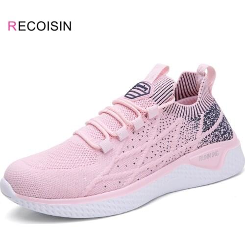 RECOISIN High Quality 2020 Fashion Sneakers Women Breathable Mesh Casual Shoes Woman Lace-up Flats Shoes For Women zapatos mujer