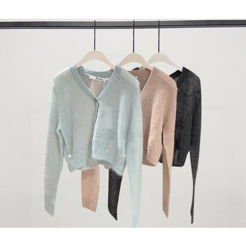 Women Sweater Sweden 2021 Spring and Autumn New Loose Long Sleeve Thin V-neck Wool Knit Cardigan Jacket Women