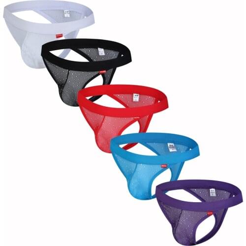 1/5PCS Men Sexy Underwear Low Rise Underpant T-back Gay Thong G-string Jockstrap Male Panties See Through Sissy Lingerie For Men