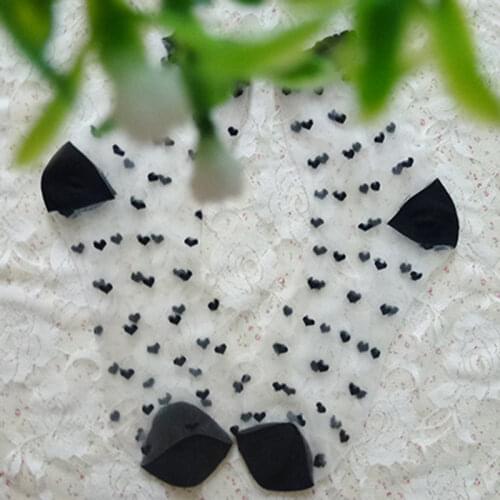 1 Pair NEW Fashion Women Cotton Blended Heart Pattern Ultra Thin Socks Female Lady Transparent Crystal Love Short Glass Silk