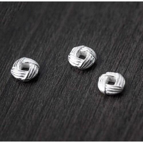 2pcs/lot Fashion Strip Round Bread Charm Beads 925 Sterling Silver Craft Handmade Decoration Spacer Beads DIY Jewelry Making