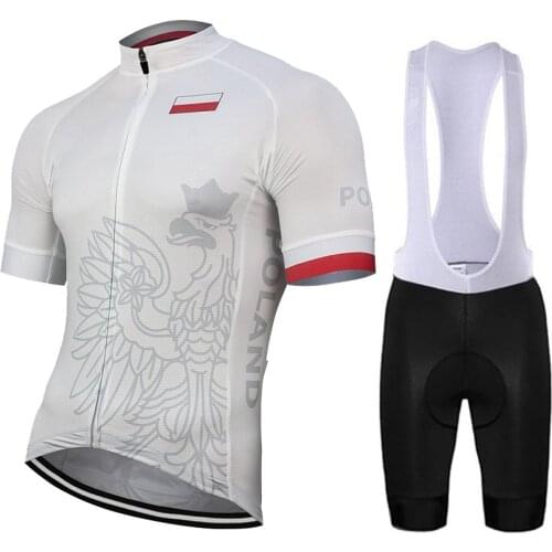 2020 Poland Outdoor White Cycling Jersey Set Men Customized Pro Team Bike Road Mountain Race Tops Cycling Set Breathable 9d Gel