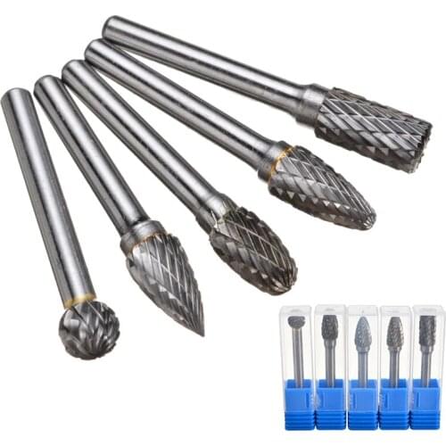 5Pcs 6mm Head Shank Tungsten Carbide Burr Drill Bit Set Rotary Tool Burr Grinder Abrasive Tools Milling Drill Cutter Router Bit