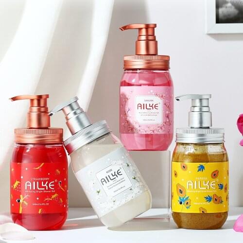 AILKE Bath foam female Whitening brightening Scrub fragrant body wash skin care lotion Exfoliating Shampoo shower Gel spa