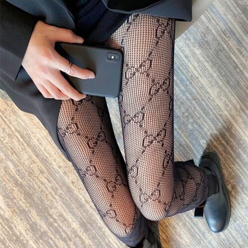 Hollow Double Letter Fishnet Stockings Sexy Lace Summer Black and White Stockings Temptation INS Bottoming Stockings Women