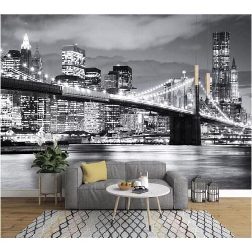 Beibehang Custom wallpaper 3d mural Bridge Europe and America city scenery black and white landscape mural background wall paper