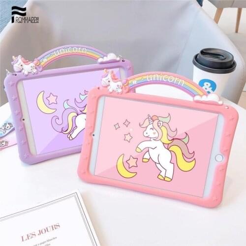 Cartoon Unicorn iPad Case For iPad 2 3 4 5 6 Mini 1 2 3 4 5 Air 2 3 iPad Pro 11 2020 10.5 10.2 9.7 inch Stand Soft Cover +Strap