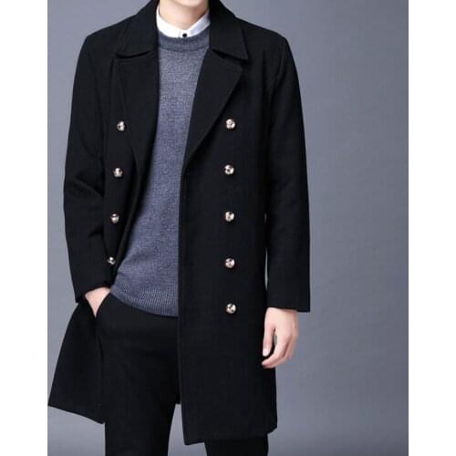 Black casual woolen coat men trench coats autumn long sleeves overcoat mens cashmere coat casaco masculino winter black england