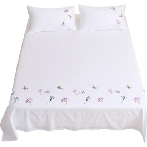 Cilected 60S Butterfly Flower Embroidered Bed Sheets And Pillowcases Soft White 100% Cotton Bedding Sheets For Adults 250X250Cm