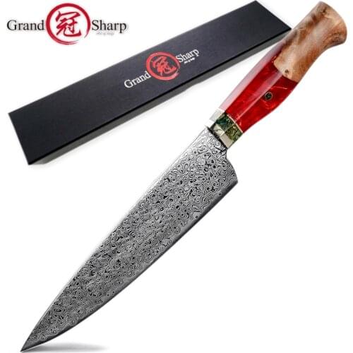 Damascus Japanese Kitchen Knife Chef Premium Cooking Tools VG10 Stainless Steel Stabilized Wood Red Blue White Handle Cutlery