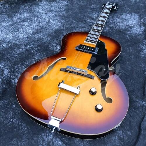 Grote Sunburst Color Maple Wood Hollow Body Jazz Electric Guitar with High Quality Pickups and Rosewood Fingerboard