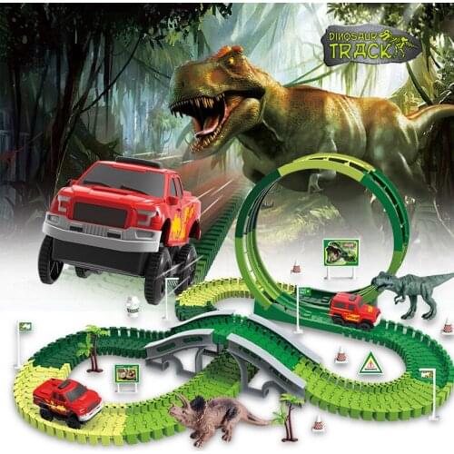 Electric Toy Dinosaur Rail Car Car Breakthrough Big Adventure Small Train Racing Diy Assembled Track Toy Children Birthday Gift