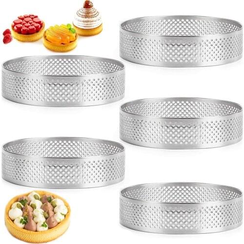 2/5/10pcs Circular Tart Ring French Dessert Stainless Steel Perforation Fruit Pie Quiche Cake Mousse Mold Kitchen Baking Mould