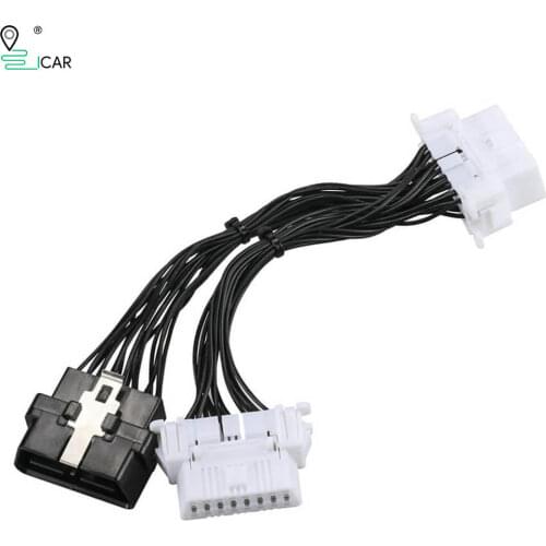 Flat+Thin As Noodle OBD 2 OBDII 16 Pin ELM327 Male To Dual Female Y Splitter Elbow Extension Connector Cable