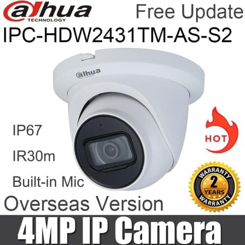 Dahua IPC-HDW2431TM-AS-S2 4MP POE Camera Built in MiC & SD Card Slot H.265 IP67 IR 30M IVS Starlight support upgrade firmware