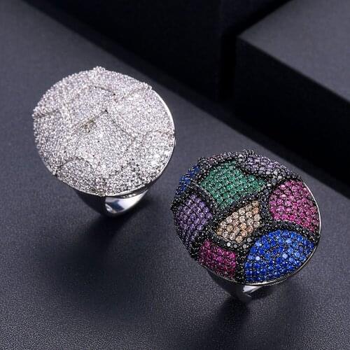 Jankelly2020 Trendy Disco Ball Big Bold Statement Ring for Women Cubic Zircon Finger Rings Beads Charm Ring Bohemian Beach Jewel