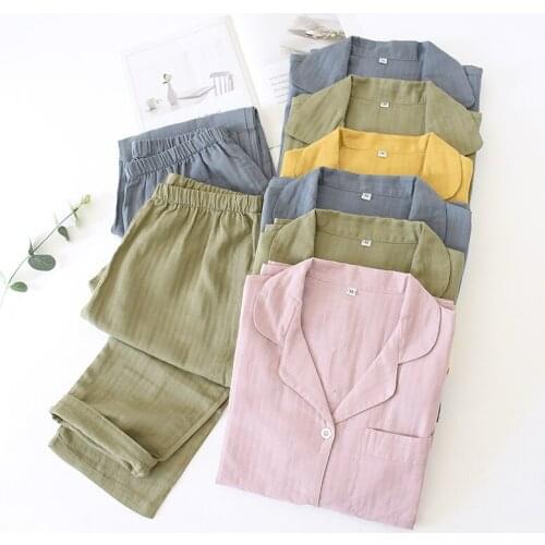 100% Cotton Women Pajamas Set Simple Style Full Sleeve Long Button Shirt Pants Casual Man Home Sleepwear Big Size Homewear