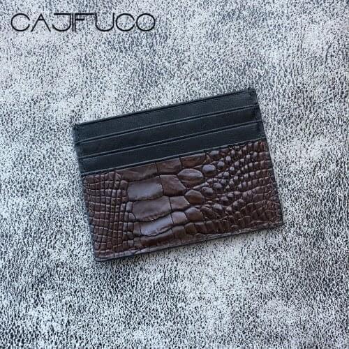 CAJIFUCO Brown Real Crocodile Skin Porte Carte Ultrathin Genuine Leather Credit Card Holder Men And Women Classic Coin Purse
