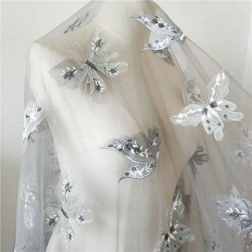 LASUI 3 yards 2019 DIY skirt wedding dress accessories soft mesh Gold Gray Rayon butterfly Sequin embroidery lace fabric X0546