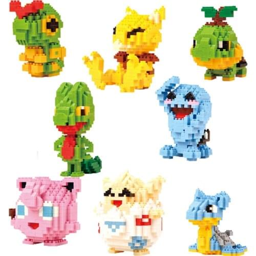 LNO Micro Brick Treecko Jigglypuff Togepi Caterpie Wobbuffet Turtwig DIY Mini Building Blocks Pokemon Figures Toys For Kids