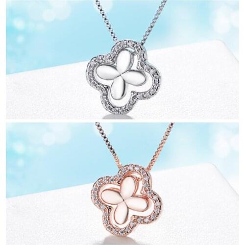 Fashion Clover Crystal Necklace For Women Jewelry Charms Lady Pendant Silver 925 Chain On The Neck Female Gold Necklace For Girl